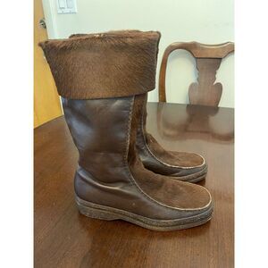 Vintage Bally Leather Calf Hair Brown Women's Boots Size‎ 10 M